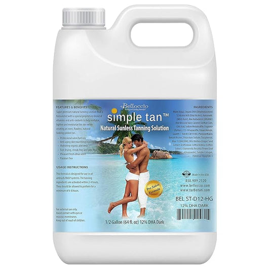 Belloccio Simple Tan Half Gallon Bottle of Professional Salon Sunless Tanning Solution with 12% DHA and Dark Bronzer Color Guide