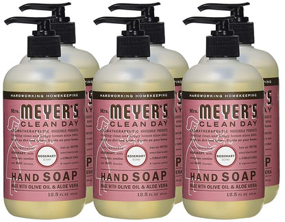MRS. MEYER'S CLEAN DAY Hand Soap, Made with Essential Oils, Biodegradable Formula, Rosemary, 12.5 fl. oz - Pack of 6