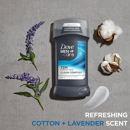 Dove Men+Care Deodorant Stick for Men Clean Comfort Pack of 2 Aluminum Free 72-Hour Odor Protection Mens Deodorant with 1/4 Moisturizing Cream 3 oz