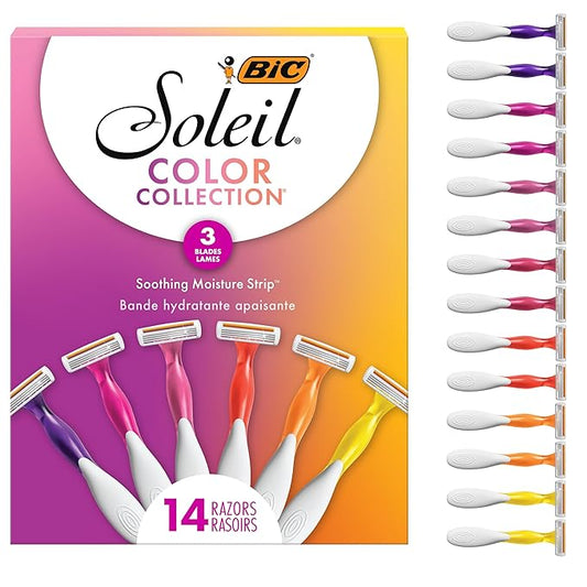 BIC Soleil Smooth Colors Women's Disposable with 3 Blade Razors, Razors for Women, 14-Pack