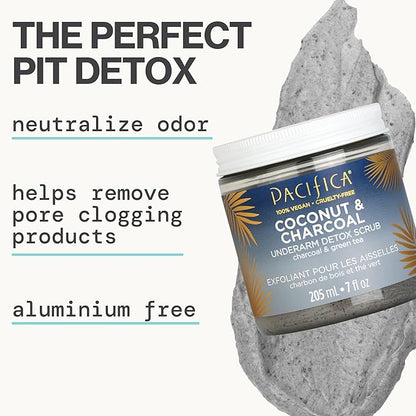 Pacifica Underarm Body Scrub - Armpit Detox Coconut & Charcoal Deodorant– Exfoliating & Nourishing for Natural Deodorant Users – Aluminum-Free & Safe for Sensitive Skin, Vegan & Cruelty-Free, 7 fl oz