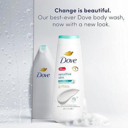 Dove Body Wash Sensitive Skin 4 Count Hypoallergenic, Paraben-Free, Sulfate-Free, Cruelty-Free, Moisturizing Skin Cleanser Effectively Washes Away Bacteria While Nourishing Skin 20 oz