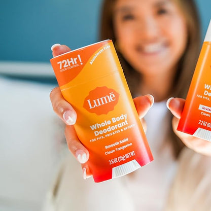 Lume Whole Body Deodorant - Smooth Solid Stick - 72 Hour Odor Control - Aluminum Free, Baking Soda Free and Skin Loving - 2.6 Ounce (Pack of 3) (Clean Tangerine)
