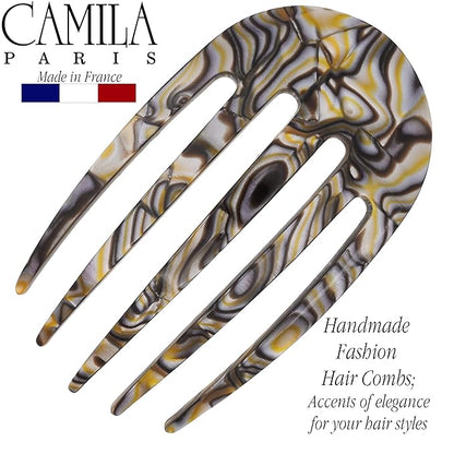 Camila Paris CP3399 French Hair Side Comb Small Rounded, Onyx, Handmade French Twist Hair Combs, Strong Hold Hair Clips for Women Bun Chignon, No Slip Styling Girls Hair Accessories Made in France