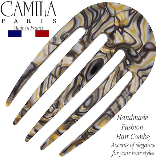 Camila Paris CP3399 French Hair Side Comb Small Rounded, Onyx, Handmade French Twist Hair Combs, Strong Hold Hair Clips for Women Bun Chignon, No Slip Styling Girls Hair Accessories Made in France