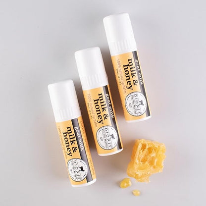 Dionis Goat Milk Skincare Milk & Honey Holiday Lip Balm Gift Set - Beeswax, Shea Butter & Coconut Oil Lip Care Products Made in The USA - Cruelty Free Lip Moisturizer for Chapped Lips, 0.28oz 3 Pack