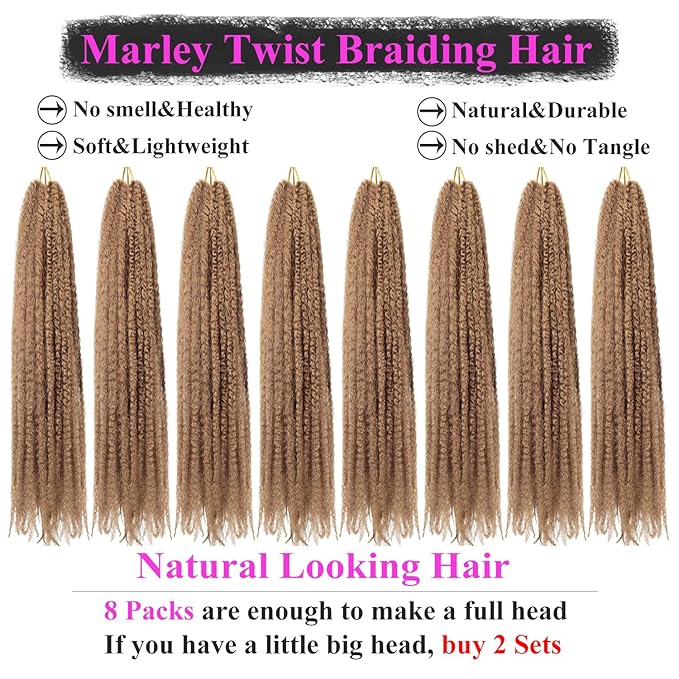 Marley Twist Braiding Hair 18 Inch 8 Packs – Long-Lasting Marley Hair, Fluffy&Tangle-Free Cuban Twist Hair for Braiding, Natural Look Synthetic Spring Afro Kinky Twist Hair Extensions (27)