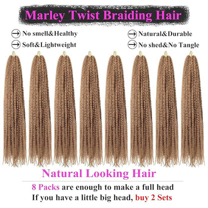 Marley Twist Braiding Hair 18 Inch 8 Packs – Long-Lasting Marley Hair, Fluffy&Tangle-Free Cuban Twist Hair for Braiding, Natural Look Synthetic Spring Afro Kinky Twist Hair Extensions (27)