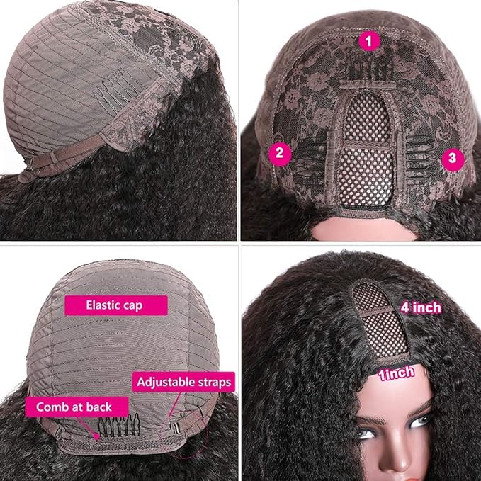 Beauty Forever U Part Human Hair Wig, Curly Upgrade U Part Wig Human Hair Wigs for Black Women 10A Grade Brazilian Virgin Hair Glueless No Leave Out Clip In Wig 150% Density Natural Color 24 Inch