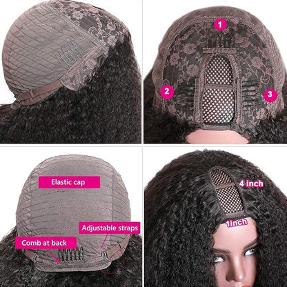 Beauty Forever U Part Human Hair Wig, Curly Upgrade U Part Wig Human Hair Wigs for Black Women 10A Grade Brazilian Virgin Hair Glueless No Leave Out Clip In Wig 150% Density Natural Color 24 Inch