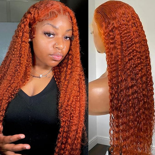 13x6 Ginger Lace Front Wigs Human Hair Curly Lace Frontal Wig Human Hair Pre Plucked 180% Density Deep Wave Orange Color Hd Lace Front Wig for Women Brazilian Human Hair Natural Hairline 18 Inch