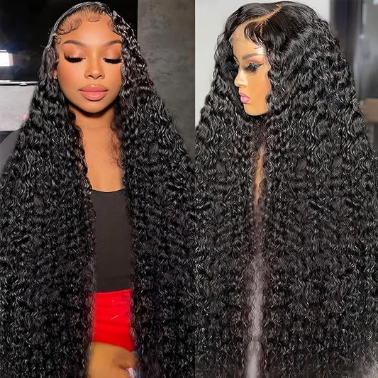 CHEETAHBEAUTY Deep Wave Wigs 13X6 HD Transparent Lace Front Wigs Human Hair Brazilian Virgin Human Hair Wigs for Black Women Pre Plucked with Baby Hair Natural Color 250% Density(36inch)