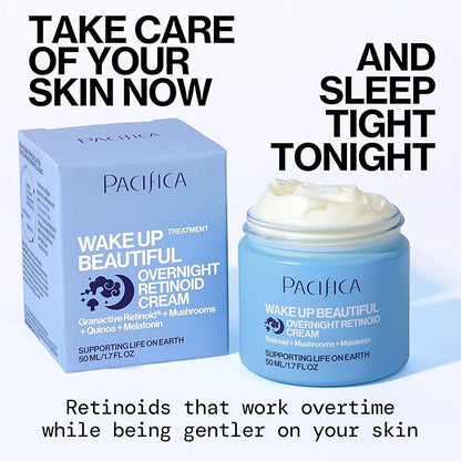 Pacifica Wake Up Beautiful Retinoid Night Cream – Overnight Anti-Aging Moisturizer with Hyaluronic Acid & Melatonin, Reduces Wrinkles & Fine Lines, Hydrating and Gentle for Dry or Mature Skin, Vegan
