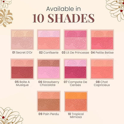 Paul & Joe Pressed Blush Palette Refill Only, Case Sold Separately, Oil-Absorbing Blush Powder, Bi-Color Face Blushes with Fitting Veil Powder, Pink and Rose, 07 Compote De Cerises, 0.17 oz