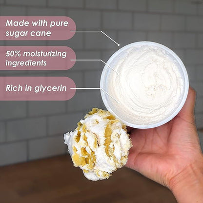 Primal Elements Sugar Scrub, Exfoliating Sugar Whip, Face and Body Cleanser, Moisturizer, Cupcake, 10 oz Package