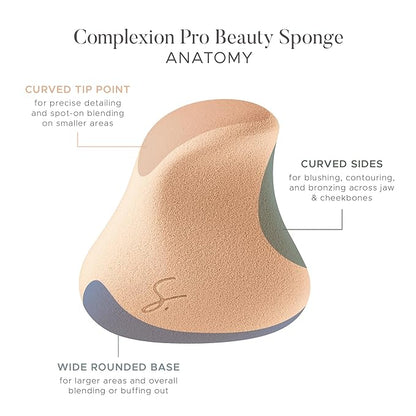 Complexion Pro Beauty Blender Sponge, Peach, Single - Ergonomic Makeup Sponge and Beauty Blender, Essential Make up and Blending, Multipurpose Makeup Kit Facial Sponge