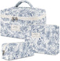 Makeup Bag, 3 Pcs Cotton Floral Quilted Makeup Bag Set, Large Toiletry Travel Cosmetic Bag for Women