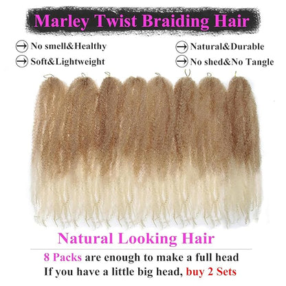 Marley Twist Braiding Hair 18 Inch 8 Packs – Long-Lasting Marley Hair, Fluffy&Tangle-Free Cuban Twist Hair for Braiding, Natural Look Synthetic Spring Afro Kinky Twist Hair Extensions (27/613)