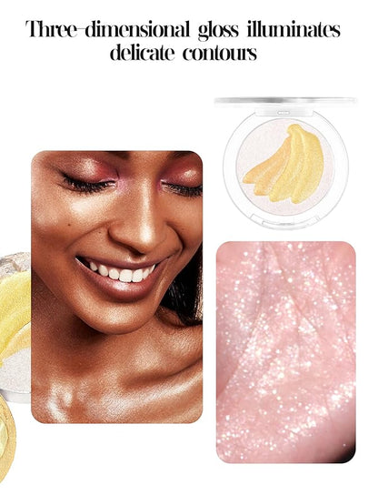 Cream Highlighter Compact, Highly Pigmented Glitter Powder Makeup, Face