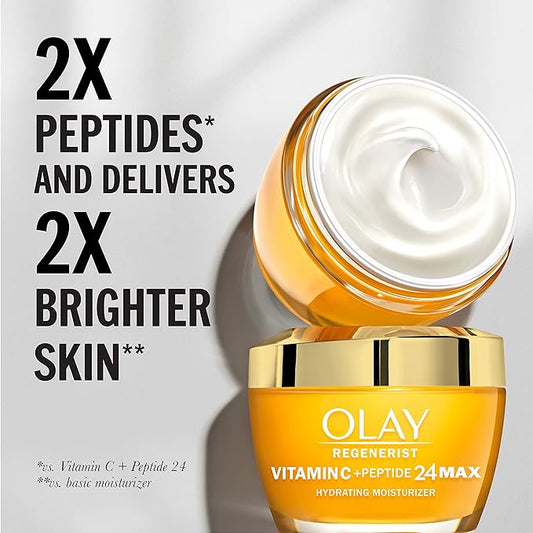 Olay Vitamin C MAX Face Moisturizer, Brightening Cream for Women, Hydrating, Evens Tone, Dark Spot & Hyperpigmentation Reduction, Glowing Skin Care - Niaciniamide, Peptides 1.7 Oz