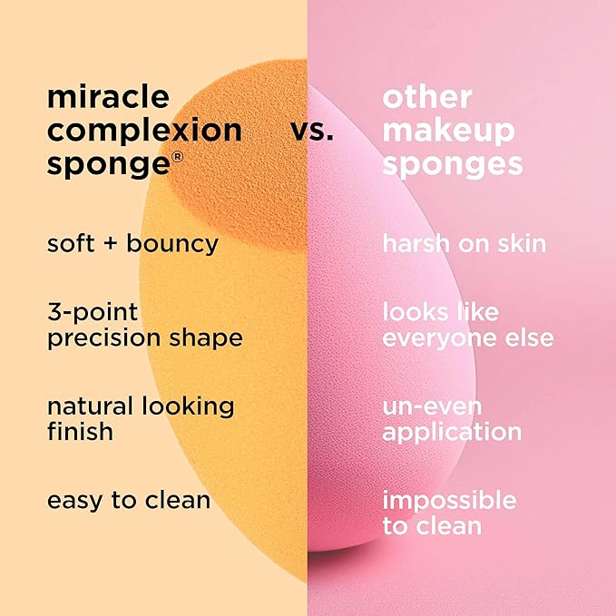 Real Techniques Miracle Complexion Sponge, Beauty Sponge For Makeup Blending & Foundation Application, Full Coverage, Streak-Free Professional Makeup Tool, Cruelty Free, Vegan, Latex Free, 2 Count