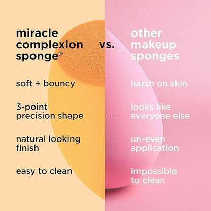 Real Techniques Miracle Complexion Sponge, Beauty Sponge For Makeup Blending & Foundation Application, Full Coverage, Streak-Free Professional Makeup Tool, Cruelty Free, Vegan, Latex Free, 2 Count