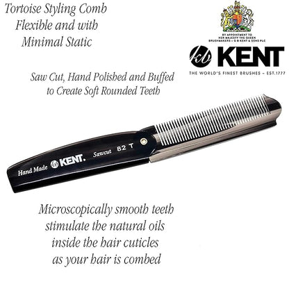 Kent 82T Handmade Folding Pocket Comb for Men, Fine Tooth Hair Comb Straightener for Everyday Grooming Styling Hair, Beard or Mustache, Use Dry or with Balms, Saw Cut Hand Polished, Made in England