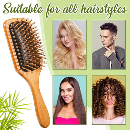 Tessco for you 12 Pcs Bamboo Hair Brushes for Women Bulk Wooden Paddle Brush Scalp Massage Bamboo Bristles Anti Static Men Engraving DIY Gift for Father's Day Wedding(Black,9.65'' X 3.35'')