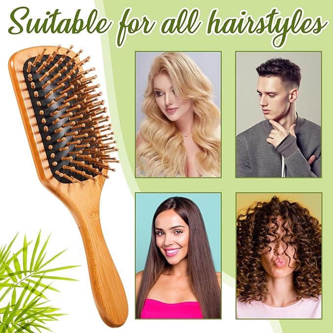 Tessco for you 12 Pcs Bamboo Hair Brushes for Women Bulk Wooden Paddle Brush Scalp Massage Bamboo Bristles Anti Static Men Engraving DIY Gift for Father's Day Wedding(Black,9.65'' X 3.35'')