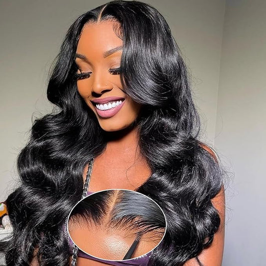 Wear And Go Body Wave Closure Wigs Human Hair Pre Plucked 180% Density 4x4 Glueless Wigs Human Hair with Baby Hair for Women 22 Inch