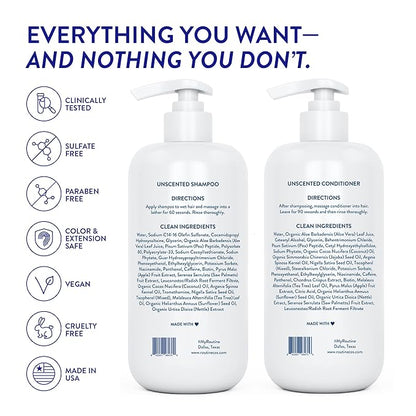 Routine Wellness Shampoo and Conditioner Set and Hair Serum for Thinning Hair - DHT Blocker Women & Men - Color Safe Shampoo for Hair Loss & Healthier Hair - Unscented Set + Serum