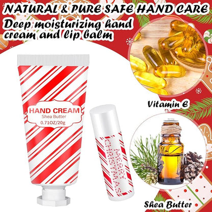 144 Pcs Christmas Candy Cane Lip Balm Hand Cream Set Party Favors Including 36 Lip Balm 36 Moisturizing Hand Cream 36 Bags 36 Cards and Ropes for Xmas Accessories Gifts