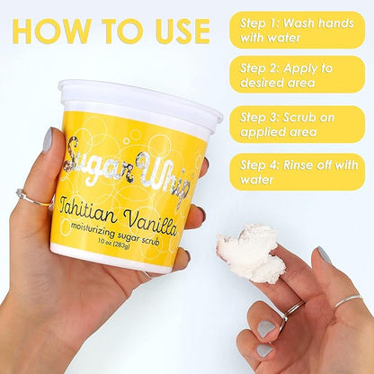 Primal Elements Sugar Scrub, Exfoliating Sugar Whip, Face and Body Cleanser, Moisturizer, Tahitian Vanilla, 10 oz Package