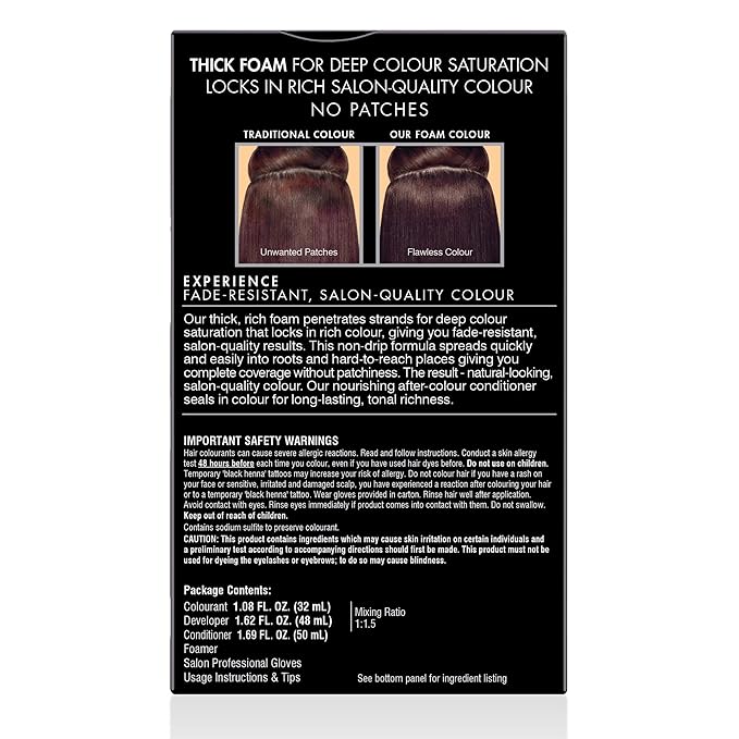 John Frieda Precision Foam Colour, Dark Red Brown 4R, Full-Coverage Hair Color Kit, Anti-Fade Gray Coverage, Deep Color Saturation Hair Dye, 1 Application