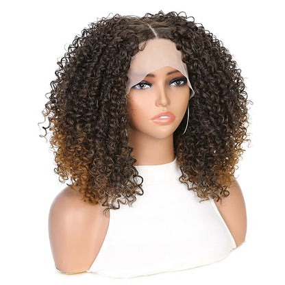 quickwig Curly Lace Front Wigs Short Kinky Curly Wig 13×4×1 HD Glueless Lace Curly Wig Ombre Brown Synthetic Lace Wigs for Women Deep Wave Hair (2/30)