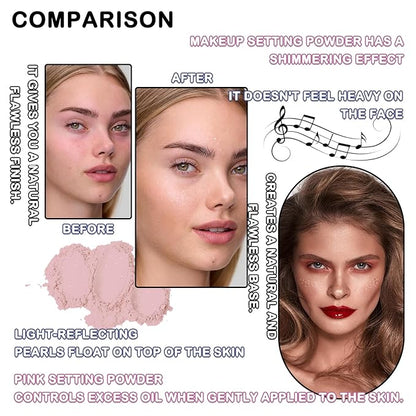 Pink Setting Powder,Oil Control Makeup Powder Shimmer Loose