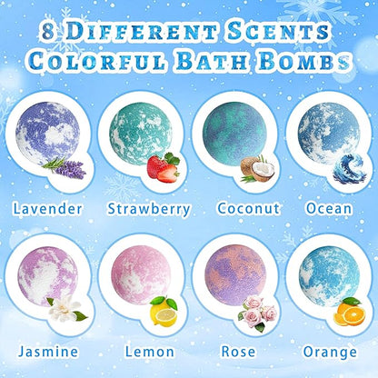 Bath Bombs for Kids with Surprise Inside, 8 Pack Bath Bombs with Frozen Toys, Princess Jewelry & Cross-Body Bag, Natural Fizzy Bubble Bath Balls with Jewelry Set, Christmas Birthday Gift for Girls