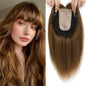 Hair Toppers for Women Real Human Hair, 360° 3D Toppers Pieces for Women with Thinning Crown Wispy Bangs 12 Inch Upgrade Big Basement (Light Brown, 12 Inch Wispy Bangs)