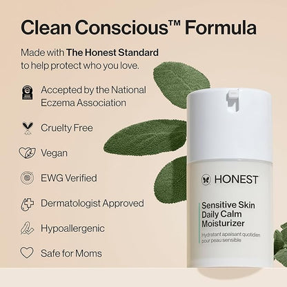 Honest Beauty Sensitive Skin Daily Calm Lightweight Moisturizer | Reduces Redness, Hydrates, + Calms Skin | Hypoallergenic, Fragrance Free, Vegan | 1.7 fl oz