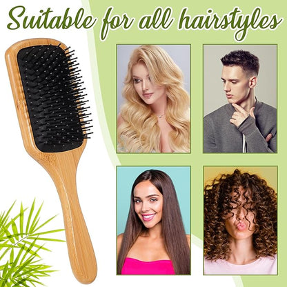 Tessco for you 12 Pcs Bamboo Hair Brushes for Women Bulk Wooden Paddle Brush Scalp Massage Bamboo Bristles Anti Static Men Engraving DIY Gift for Father's Day Wedding(Black Bristles,9.65'' X 3.35'')