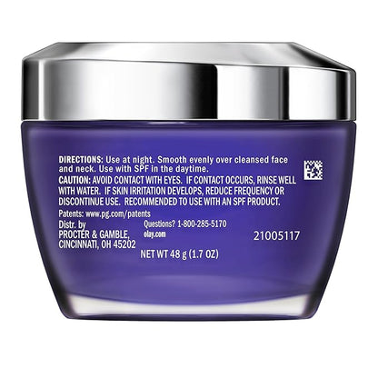 Olay Retinol Face Moisturizer, 24 MAX Anti-Aging Night Cream for Women, Fragrance-Free, Non Greasy - Anti-Wrinkle, Smooth Fine Lines, Tightening, Hydrating Skin Care - Peptides, Glycerin, 1.7 Oz