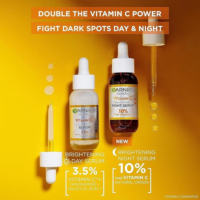 Garnier Targeted Anti Dark Spot Night Serum for Face, with 10% Pure Vitamin C & Hyaluronic Acid, Anti Pigmentation & Dullness, For All Skin Types, Approved by Cruelty Free International, Vegan, 30 ml