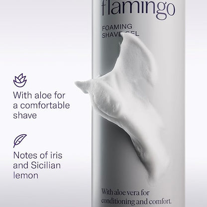Flamingo Razors for Women Shave Set, 1 Women's Razor Handle (Lilac), 2 Razor Five-Blade Refills, 1 oz. Foaming Shave Gel, and 1 Shower Holder
