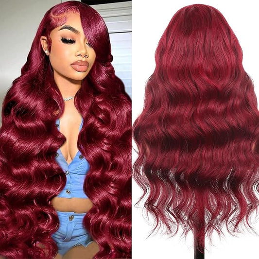 99j Burgundy Lace Front Wigs Human Hair,13x6 HD Body Wave Burgundy Lace Frontal Wigs Human Hair Pre Plucked with Baby Hair,210% Density Colored Wine Red Wig Human Hair for Women 28 Inch