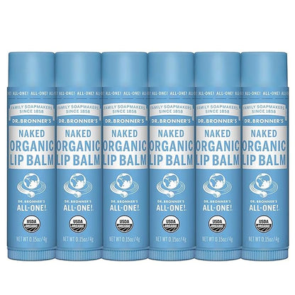 Dr. Bronner’s Organic Lip Balm 6-Pack (.15oz) Natural, Moisturizing, Petroleum-Free Lip Moisturizer with Beeswax & Avocado Oil for Dry Lips, Men & Women - Unscented