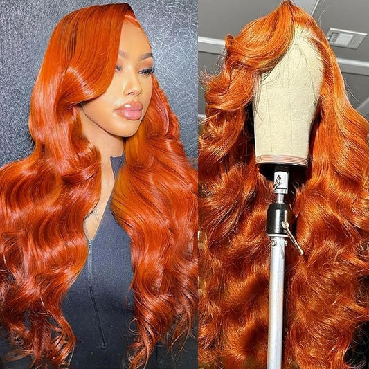 13x6 Ginger Orange Lace Front Wigs Human Hair Pre Plucked 200% Density Body Wave 13x6 HD Lace Frontal Wig Glueless 88J Colored Bralizian Virgin Human Hair Wigs for Black Women 26 inch