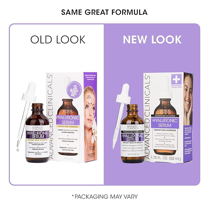 Advanced Clinicals Hyaluronic Acid Serum For Face | Moisturizing Facial Skin Care Products | Hydrating Serum For Face Helps Improve Look Of Wrinkles, Fine Lines, & Uneven Dry Skin Texture, 1.75 Fl Oz
