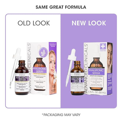Advanced Clinicals Hyaluronic Acid Serum For Face | Moisturizing Facial Skin Care Products | Hydrating Serum For Face Helps Improve Look Of Wrinkles, Fine Lines, & Uneven Dry Skin Texture, 1.75 Fl Oz