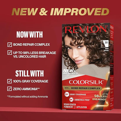 Revlon ColorSilk with Bond Repair Complex, Auburn Permanent Hair Color, 100% Gray Coverage, Ammonia Free Hair Dye, Vegan Keratin, 42 Medium Auburn (Pack of 3)