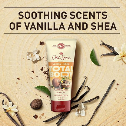 Old Spice Whole Body Deodorant for Men, Total Body Deodorant, Vanilla + Shea, Aluminum Free Deodorant Cream for 24/7 Freshness // Dermatologist Tested Whole Body Deodorant, 3.0 oz
